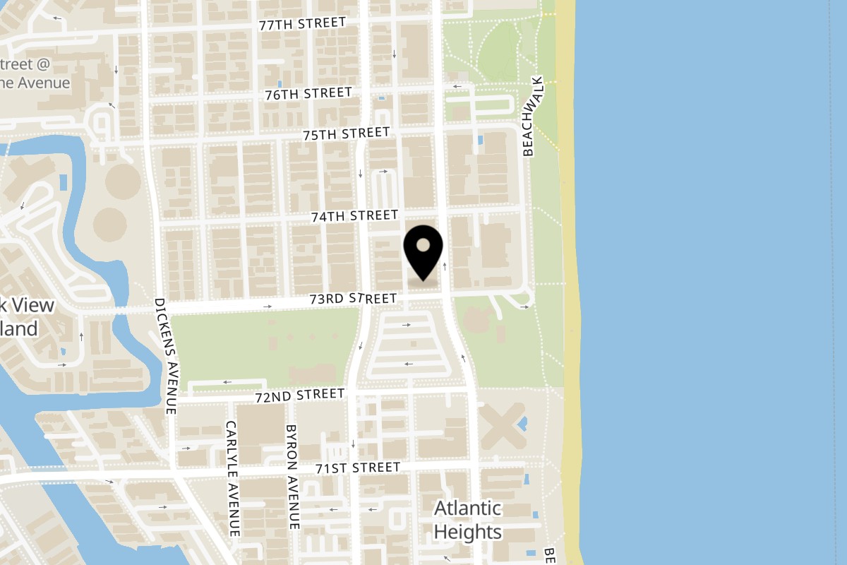 Map showing the location of Manolo on 7300 Collins Ave in Miami Beach